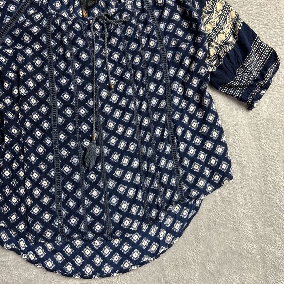 Apollo Artsy Flowy Boho Embroidered Womens Shirt Top Y2K Sz M Peasant Gypsy - Picture 5 of 14